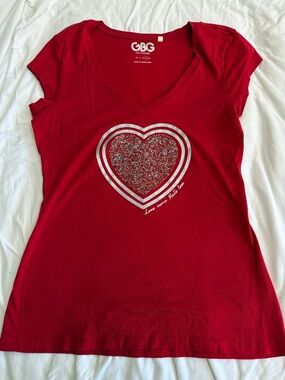 GBG Los Angeles Red V-Neck Tee with Sparkle Heart